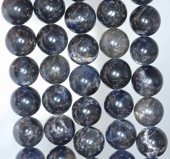 9-10MM Dark Blue Iolite Gemstone Grade A Round Loose Beads 7 inch Half Strand (80001166-A158)