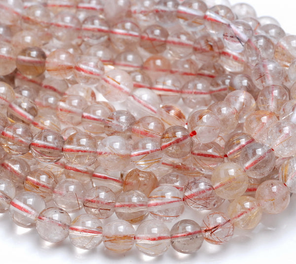 7-8MM Copper Bronze Rutilated Quartz Gemstone Round Loose Beads 15.5 inch Full Strand (80001264-A166)