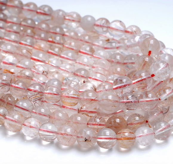 7-8MM Copper Bronze Rutilated Quartz Gemstone Round Loose Beads 15.5 inch Full Strand (80001265-A166)