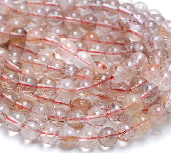 8-9MM Copper Bronze Rutilated Quartz Gemstone Round Loose Beads 15.5 inch Full Strand (80001267-A166)