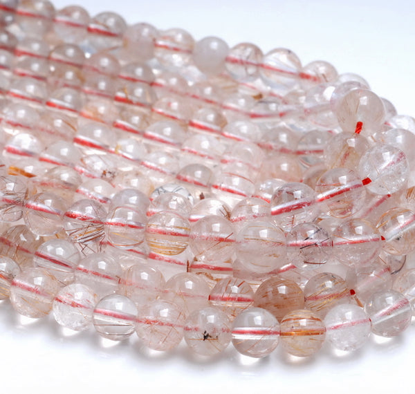 8-9MM Copper Bronze Rutilated Quartz Gemstone Round Loose Beads 15.5 inch Full Strand (80001268-A166)