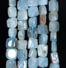 10X9-8X8MM Aquamarine Gemstone Grade A Irregular Flat Rectangel Cube Loose Beads 7.5 inch Half Strand (80001325 H-A109)