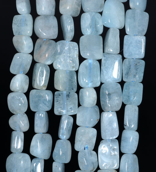 9X7-7X7MM Aquamarine Gemstone Grade AA Irregular Flat Rectangel Cube Loose Beads 15.5 inch Full Strand (80001326-A109)