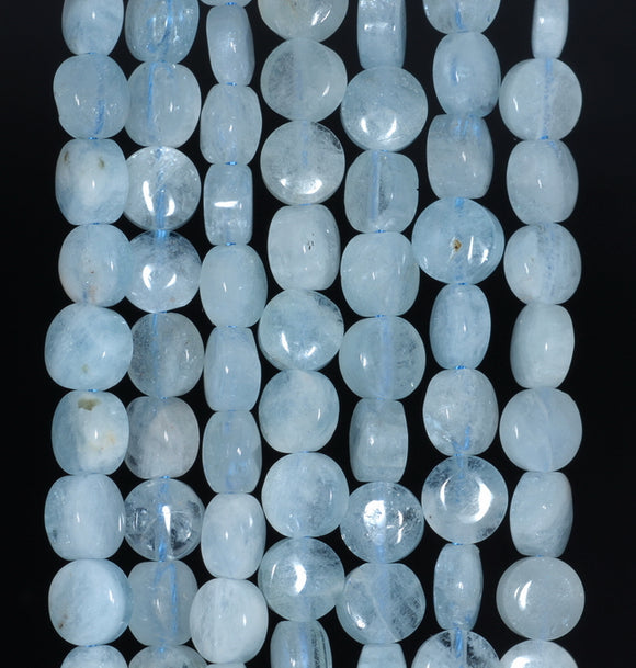 7MM Aquamarine Gemstone Grade AA Flat Round Loose Beads 15.5 inch Full Strand (80001362-A108)