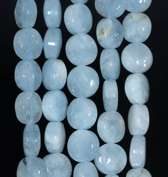 10MM Aquamarine Gemstone Grade AA Flat Round Loose Beads 15.5 inch Full Strand (80001367-A108)