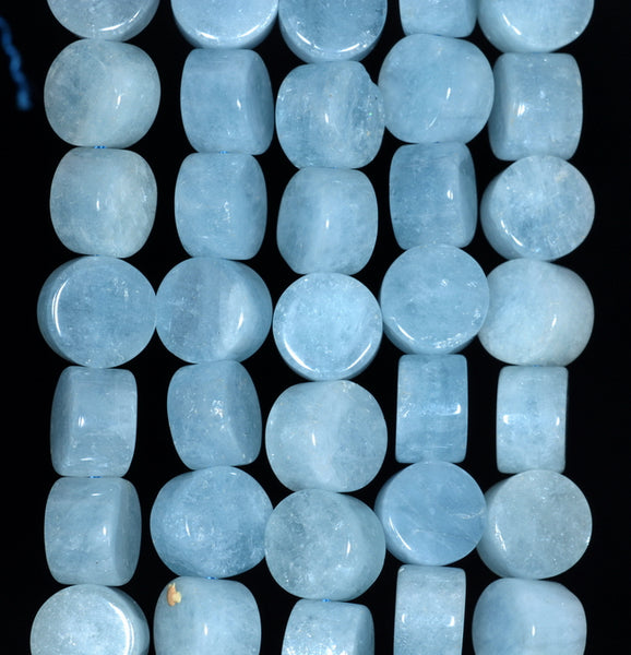 10MM Aquamarine Gemstone Grade AAA Flat Round Loose Beads 15.5 inch Full Strand (80001368-A108)