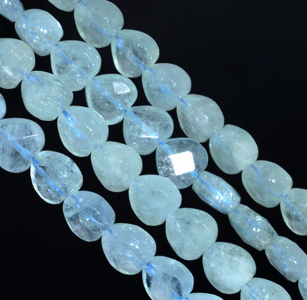 10MM Aquamarine Gemstone Grade AAA Faceted Love Heart Loose Beads 15.5 inch Full Strand (80001375-A108)