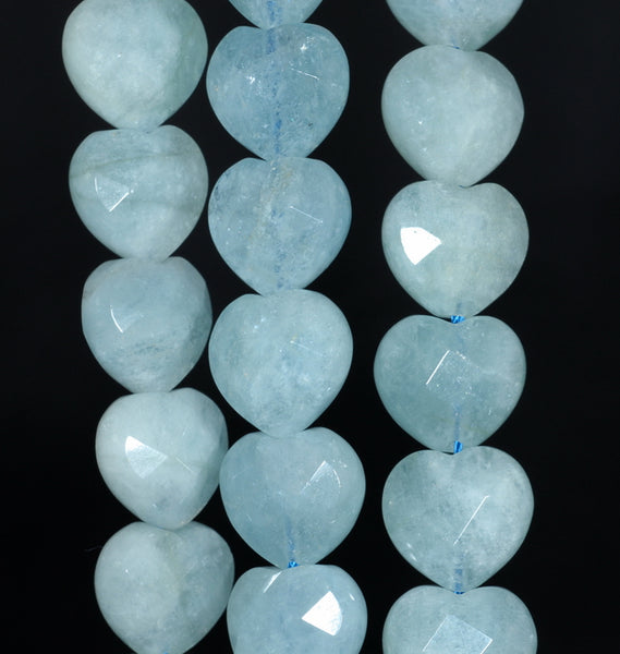 14MM Aquamarine Gemstone Grade AA Faceted Love Heart Loose Beads 15.5 inch Full Strand (80001380-A108)