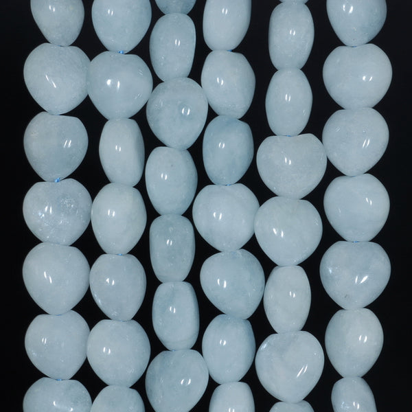 10MM Aquamarine Gemstone Grade AA Love Heart Loose Beads 15.5 inch Full Strand (80001381-A108)