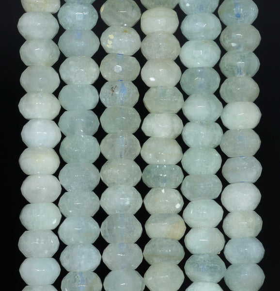 7X4MM Aquamarine Gemstone Grade A Faceted Rondelle Loose Beads 15.5 inch Full Strand (80001435-A102)