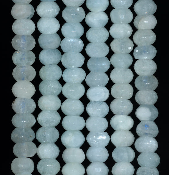 8X5MM Aquamarine Gemstone Grade AA Faceted Rondelle Loose Beads 15.5 inch Full Strand (80001438-A102)