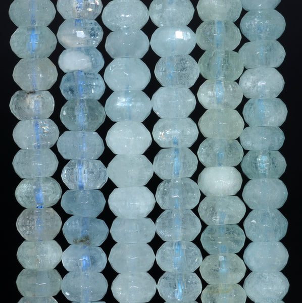 8X5MM Aquamarine Gemstone Grade AAA Faceted Rondelle Loose Beads 15.5 inch Full Strand (80001440-A102)