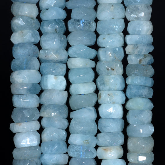 8X5-8X3MM Aquamarine Gemstone Grade AAA Faceted Rondelle Loose Beads 15.5 inch Full Strand (80001449-A107)