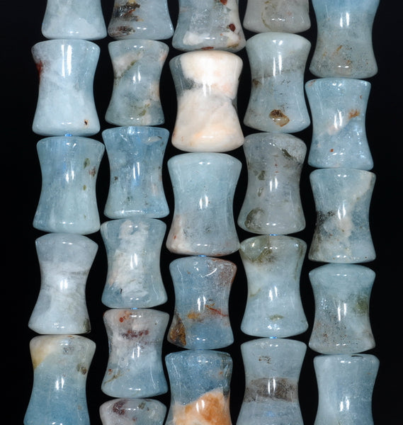 13X9-12X9MM Aquamarine Gemstone Grade AB Bone Drum Loose Beads 15.5 inch Full Strand (80001455-A107)