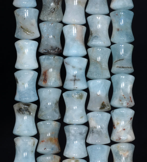 13X10-12X9MM Aquamarine Gemstone Grade AB Bone Drum Loose Beads 8 inch Half Strand (80001461 H-A96)