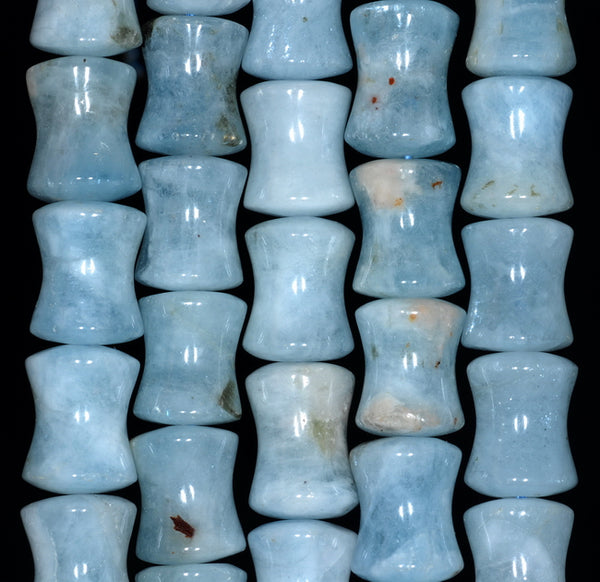 14X11-13X11MM Aquamarine Gemstone Grade A Bone Drum Loose Beads 15.5 inch Full Strand (80001462-A96)