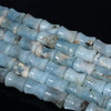 15X12-14X11MM Aquamarine Gemstone Grade AB Bone Drum Loose Beads 7 inch Half Strand (80001463-A96)