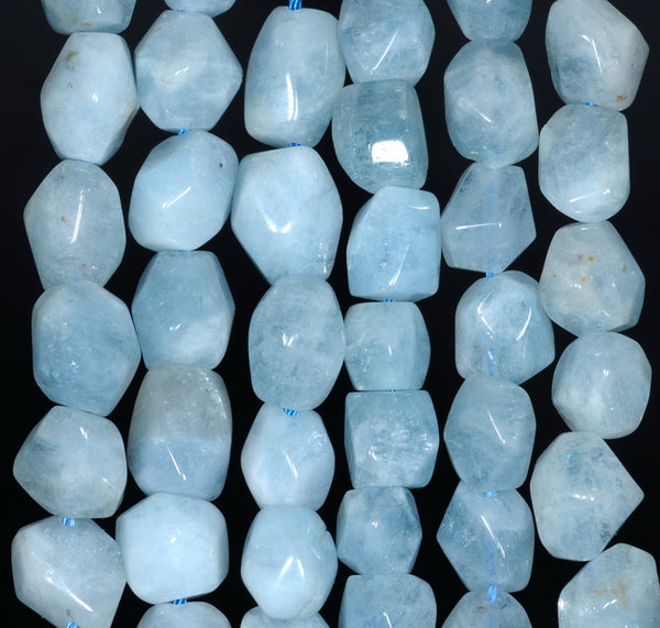 14X10-9X8MM Aquamarine Gemstone Grade AA Faceted Nugget Loose Beads 15.5 inch Full Strand (80001487-A95)