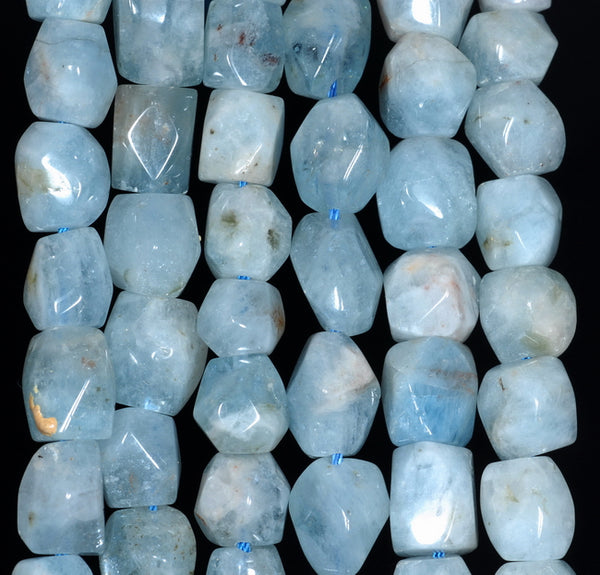 13X10-11X9MM Aquamarine Gemstone Grade A Faceted Nugget Loose Beads 15.5 inch Full Strand (80001489-A95)