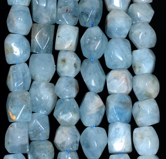 10X8-9X7MM Aquamarine Gemstone Grade A Faceted Nugget Loose Beads 15.5 inch Full Strand (80001490-A95)