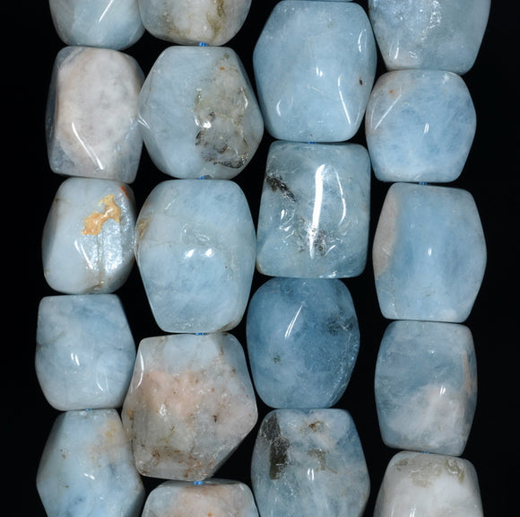 17X13-14X10MM Aquamarine Gemstone Grade AB Faceted Nugget Drum Loose Beads 7.5 inch Half Strand (80001497-A98)