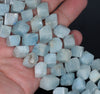 8X7-7X6MM Aquamarine Gemstone Grade A Diagonal Drill;Square Cube Loose Beads 15.5 inch Full Strand (80001523-A99)