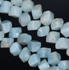 8X7-7X6MM Aquamarine Gemstone Grade A Diagonal Drill;Square Cube Loose Beads 15.5 inch Full Strand (80001523-A99)