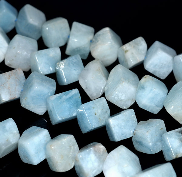 8X7-7X6MM Aquamarine Gemstone Grade A Diagonal Drill;Square Cube Loose Beads 15.5 inch Full Strand (80001523-A99)