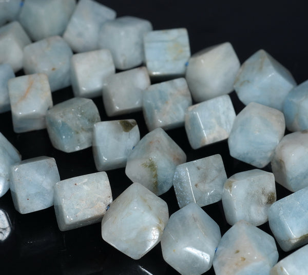 8X7-7X6MM Aquamarine Gemstone Grade AB Diagonal Drill;Square Cube Loose Beads 15.5 inch Full Strand (80001524-A99)