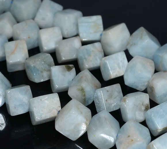 10X9-9X8MM Aquamarine Gemstone Grade AB Diagonal Drill;Square Cube Loose Beads 15.5 inch Full Strand (80001526-A99)