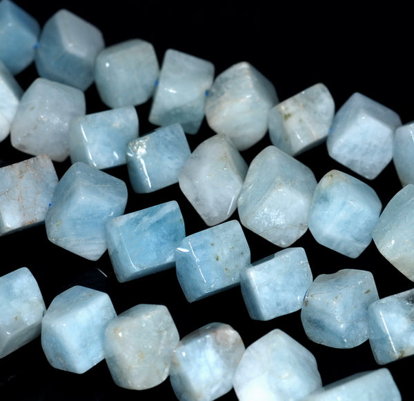 10X9-9X8MM Aquamarine Gemstone Grade A Diagonal Drill;Square Cube Loose Beads 15.5 inch Full Strand (80001527-A99)