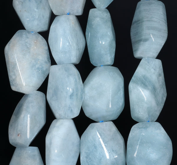 24X17-18X15MM Aquamarine Gemstone Grade AA Faceted Nugget Loose Beads 15.5 inch Full Strand (80001539-A100)