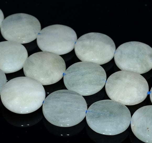 20MM Light Aquamarine Gemstone Faceted Flat Round Loose Beads (80001593-A94)