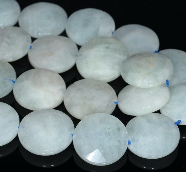 20MM Light Aquamarine Gemstone Faceted Flat Round Loose Beads (80001594-A94)