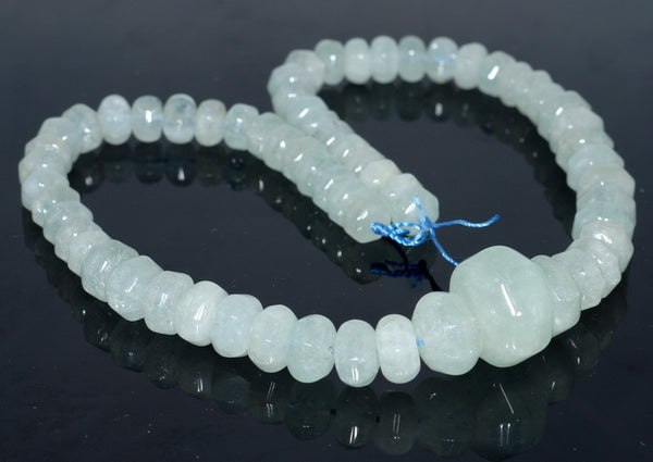 19X14-8X6MM Aquamarine Gemstone Grade AA Graduated Pumpkin Rondelle Loose Beads 17 inch Full Strand (80001625-A97)