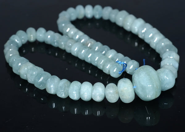 20X15-9X6MM Aquamarine Gemstone Grade AAA Graduated Pumpkin Rondelle Loose Beads 17 inch Full Strand (80001627-A97)