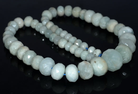 20X16-10X7MM Aquamarine Gemstone Grade AB Graduated Faceted Rondelle Loose Beads 17 inch Full Strand (80001628-A97)