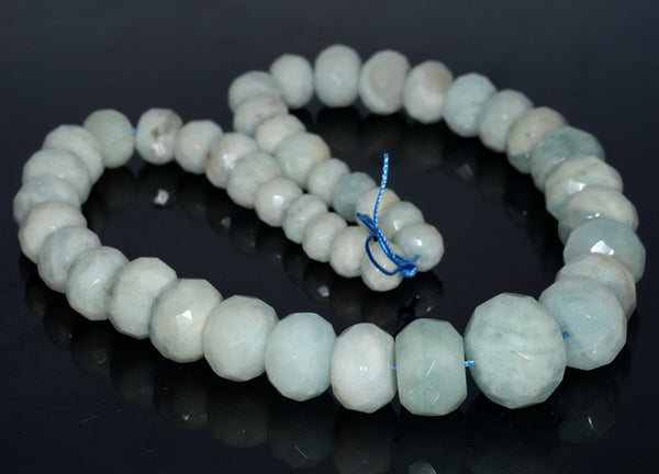 20X16-10X7MM Aquamarine Gemstone Grade A Graduated Faceted Rondelle Loose Beads 17 inch Full Strand (80001629-A97)