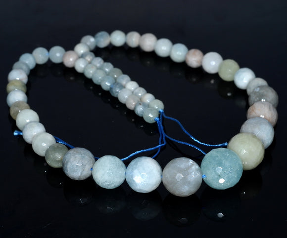 6-14MM Aquamarine Gemstone Grade A Graduated Faceted Round Loose Beads 16.5 inch Full Strand (80001630-A97)