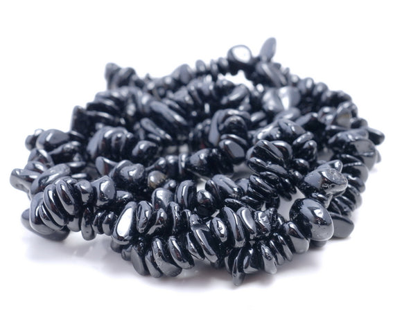 5-6MM Black Tourmaline Gemstone Pebble Nugget Chip Loose Beads 16 inch (80001739 H-A15)