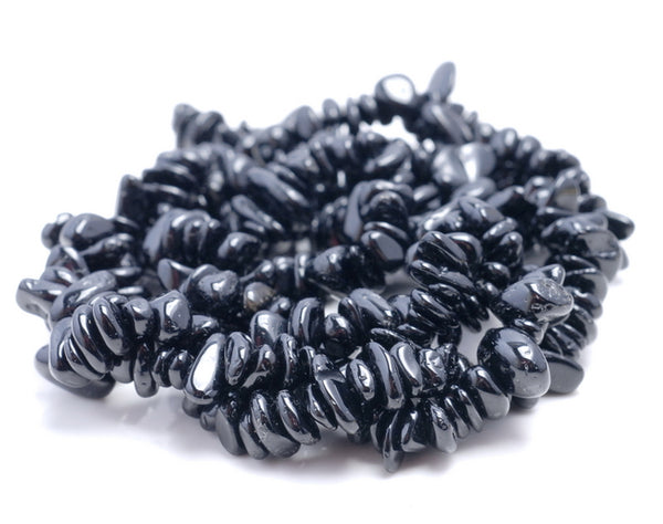 5-6MM Black Tourmaline Gemstone Pebble Nugget Chip Loose Beads 34 inch (80001739-A15)