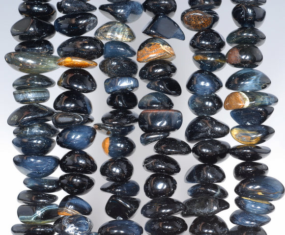 9-10MM Blue Tiger Eye Gemstone Pebble Nugget Chip Loose Beads 15.5 inch (80001807-A22)