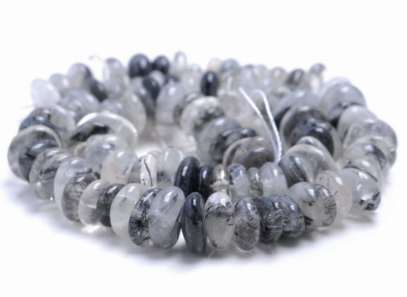 10-12MM Black Rutilated Quartz Gemstone Stick Slice Loose Beads 7.5 inch Half Strand (80001813 H-A19)