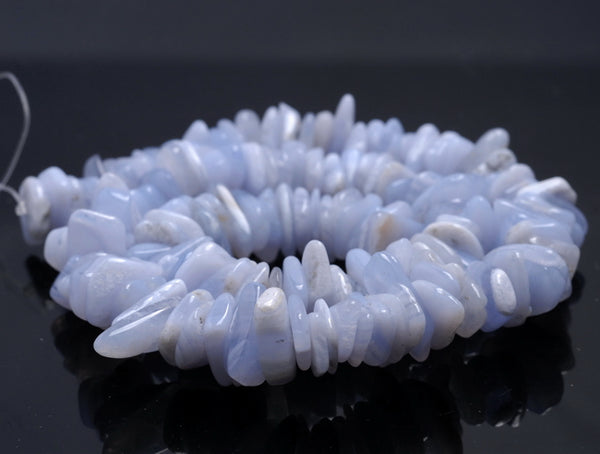 11-13MM Chalcedony Blue Lace Agate Gemstone Pebble Chip Slice Loose Beads 16 inch (80001827-A27)