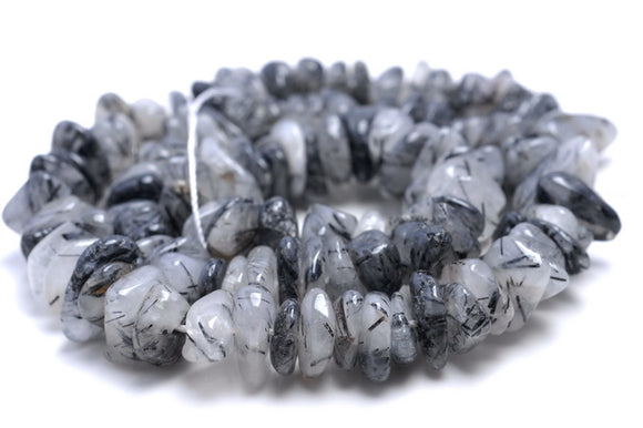 11-12MM Black Rutilated Quartz Gemstone Pebble Nugget Chip Loose Beads 16 inch (80001839-A20)