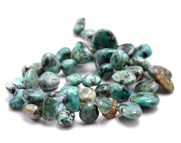 9-11MM African Turquoise Gemstone Pebble Nugget Chip Loose Beads 7.5 inch (80001845 H-A25)