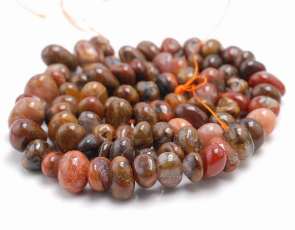 7-8MM Natural Red Agate Gemstone Pebble Nugget Granule Loose Beads 7.5 inch Half Strand (80001846 H-A25)