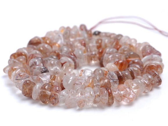 7-8MM Bronze Rutilated Quartz Gemstone Pebble Nugget Chip Loose Beads 7.5 inch (80001872 H-A14)