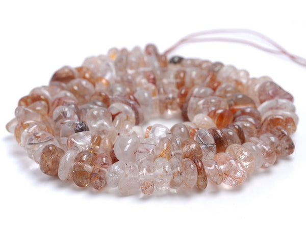 7-8MM Bronze Rutilated Quartz Gemstone Pebble Nugget Chip Loose Beads 15.5 inch (80001872-A14)