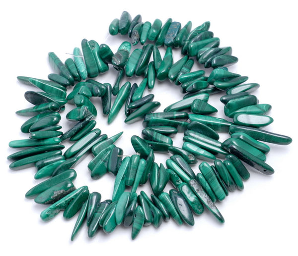 13-18MM Malachite Gemstone Stick Pebble Chip Loose Beads 7.5 inch (80001873 H-A14)